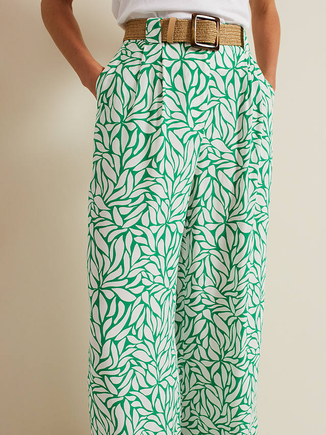 Phase Eight Nylah Abstract Print Wide Leg Trousers, Green/White