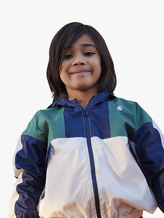 Petit Bateau Kids' Colour Block Hooded Windbreaker, Avalanche/Multi