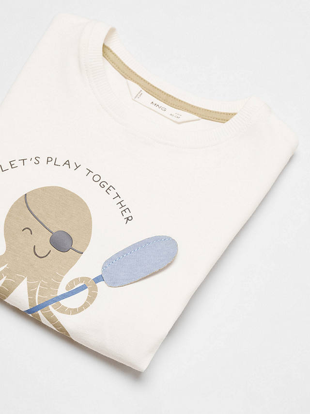 Mango Kids' Pol Octopuss Print T-Shirt, Natural White