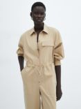 Mango Factory Buttoned Long Jumpsuit, Medium Brown