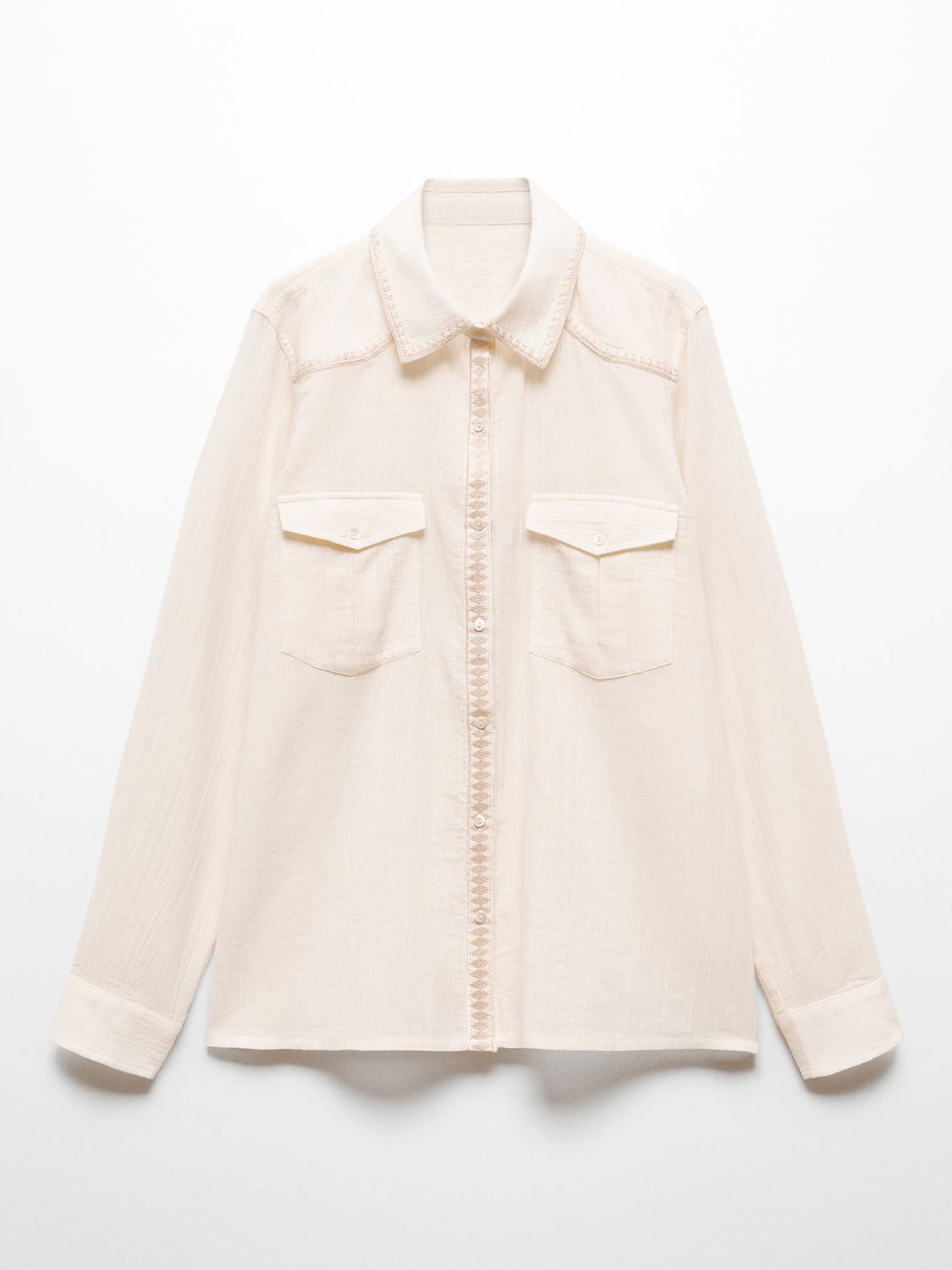 Buy Mango Bonnie Cotton Embroidery Shirt, Natural White Online at johnlewis.com
