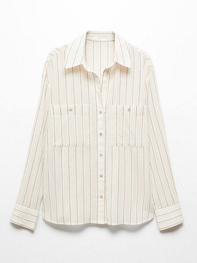 Mango Caroline Pocket Striped Shirt, Natural White