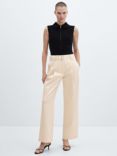 Mango Myriam Belted Straight Trousers, Natural White