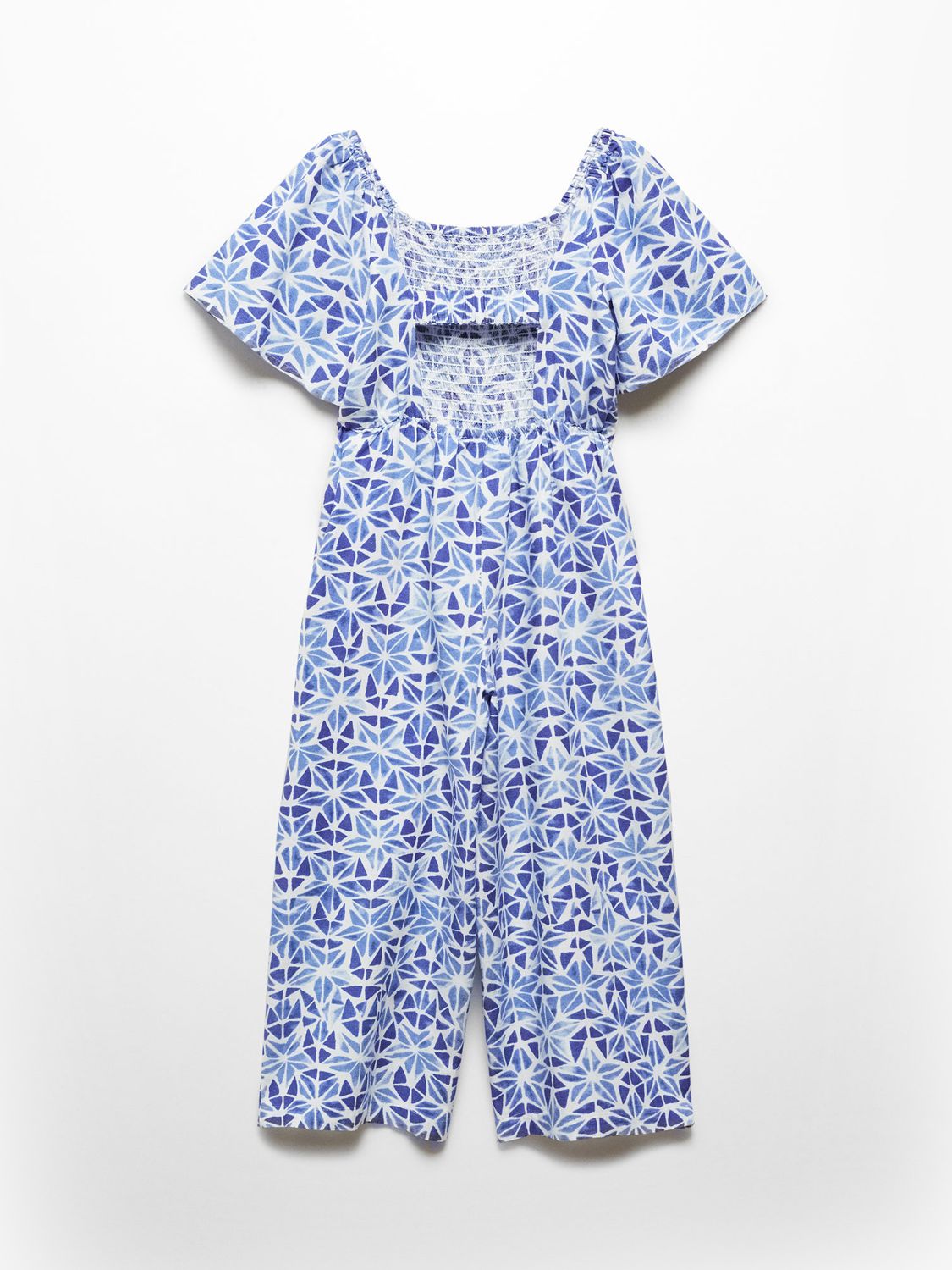 Mango Kids' Anna Floral Print Cut Out Jumpsuit, Medium Blue, 10 years