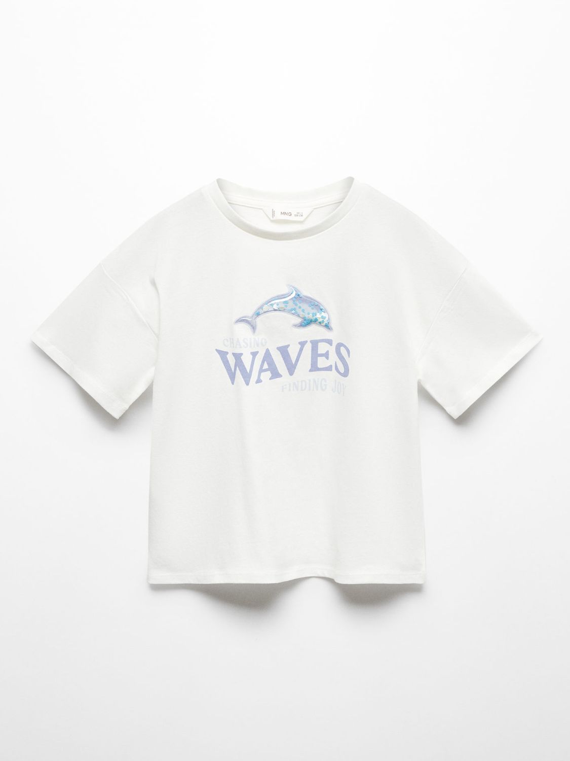 Mango Kids' Vibrant Chasing Waves T-Shirt, Natural White, 11-12 years