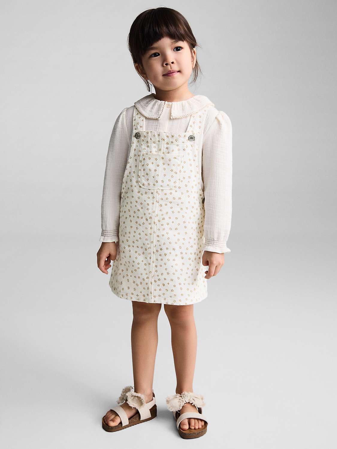 Buy Mango Kids' Lucia Floral Print Dungaree Knee Length Dress, White/Multi Online at johnlewis.com