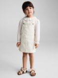 Mango Kids' Lucia Floral Print Dungaree Knee Length Dress, White/Multi