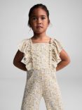 Mango Kids' Isla Floral Print Ruffle Sleeve Jumpsuit, Natural White/Multi