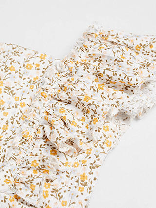 Mango Kids' Isla Floral Print Ruffle Sleeve Jumpsuit, Natural White/Multi
