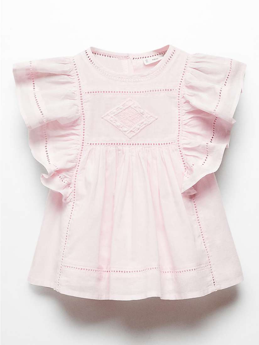 Buy Mango Kids' Chiqui Ruffled Open Work Dress, Pink Online at johnlewis.com