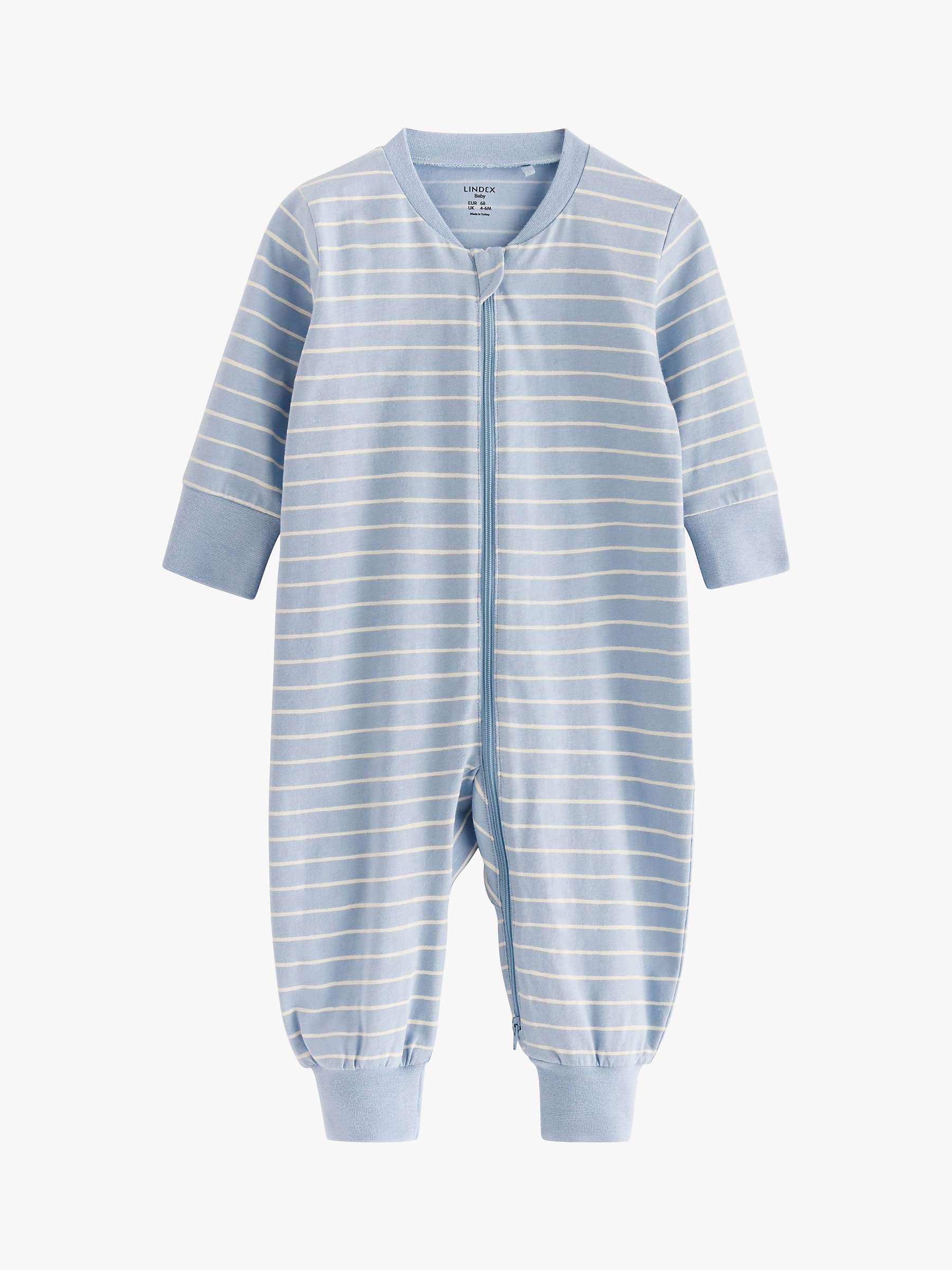 Buy Lindex Baby Organic Cotton Striped Sleepsuit, Light Blue Online at johnlewis.com