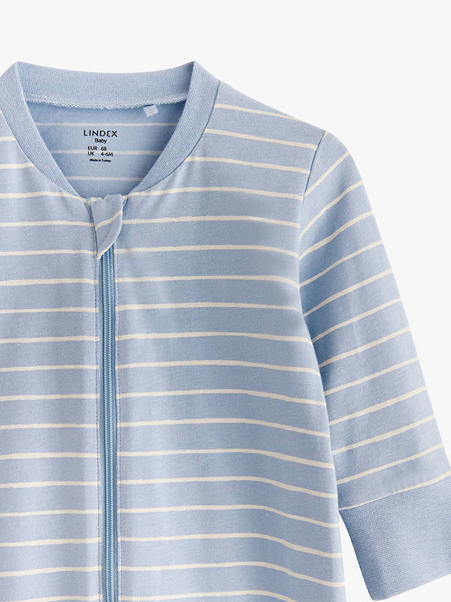 Lindex Baby Organic Cotton Striped Sleepsuit, Light Blue