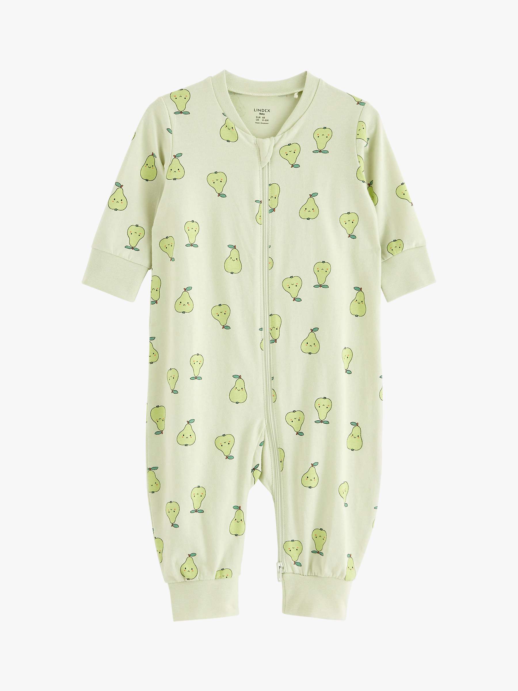 Buy Lindex Baby Organic Cotton Pear Print All-in-One Pyjamas, Light Dusty Green Online at johnlewis.com
