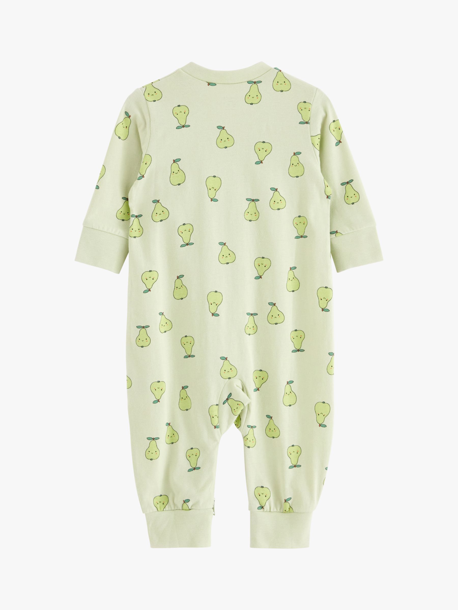 Lindex Baby Organic Cotton Pear Print All-in-One Pyjamas, Light Dusty Green, 7-9 months