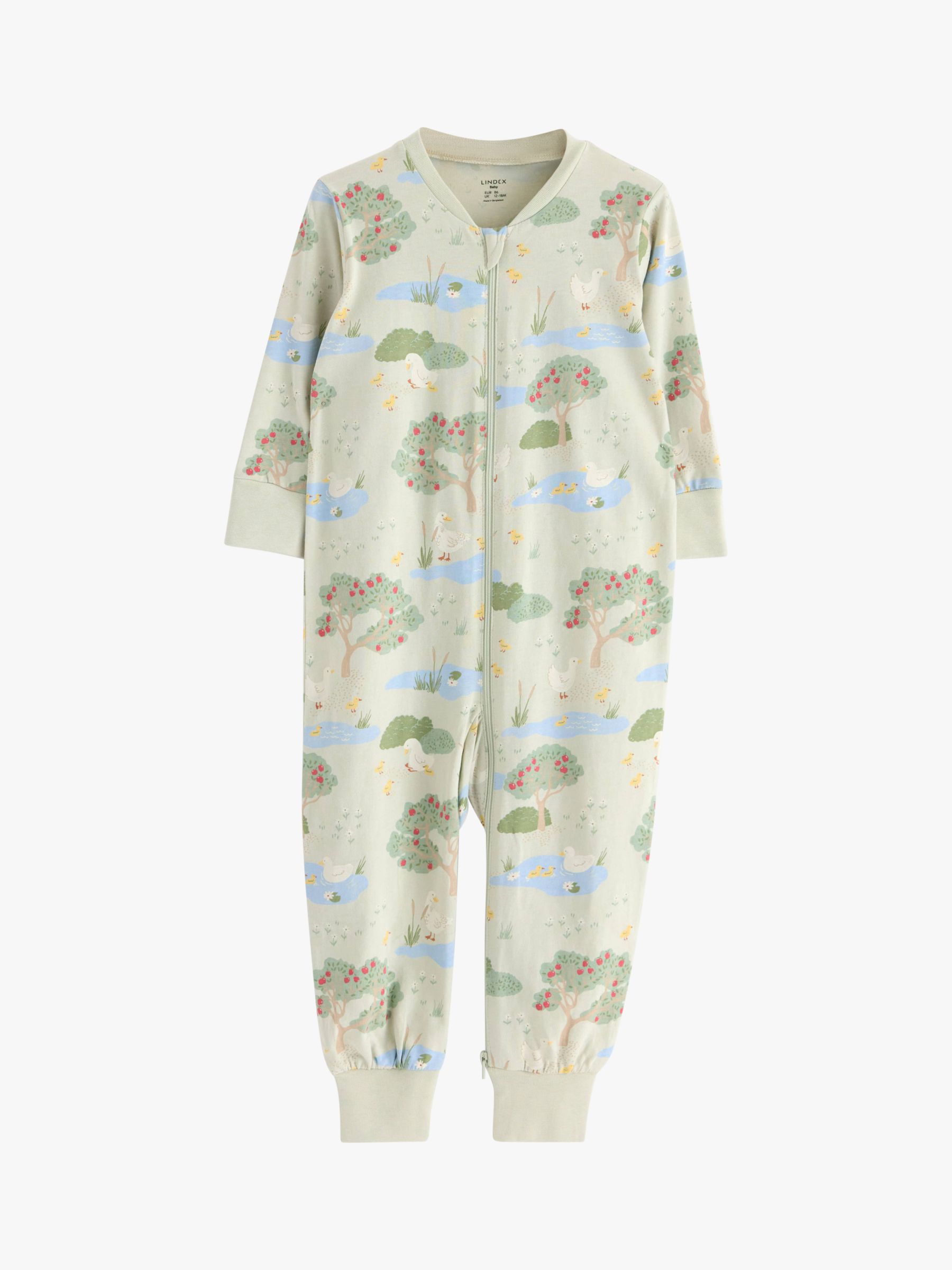 Lindex Baby Organic Cotton Landscape Print All-in-One Pyjamas, Light Green, 10-12 months