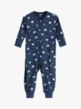 Lindex Baby Organic Cotton Bear Print Sleepsuit, Dark Blue