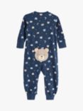 Lindex Baby Organic Cotton Bear Print Sleepsuit, Dark Blue