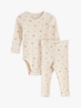 Lindex Baby Organic Cotton Floral Print Bodysuit & Leggings Set, Light Beige