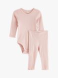 Lindex Baby Organic Cotton Pointelle Bodysuit & Leggings Set, Light Dusty Pink