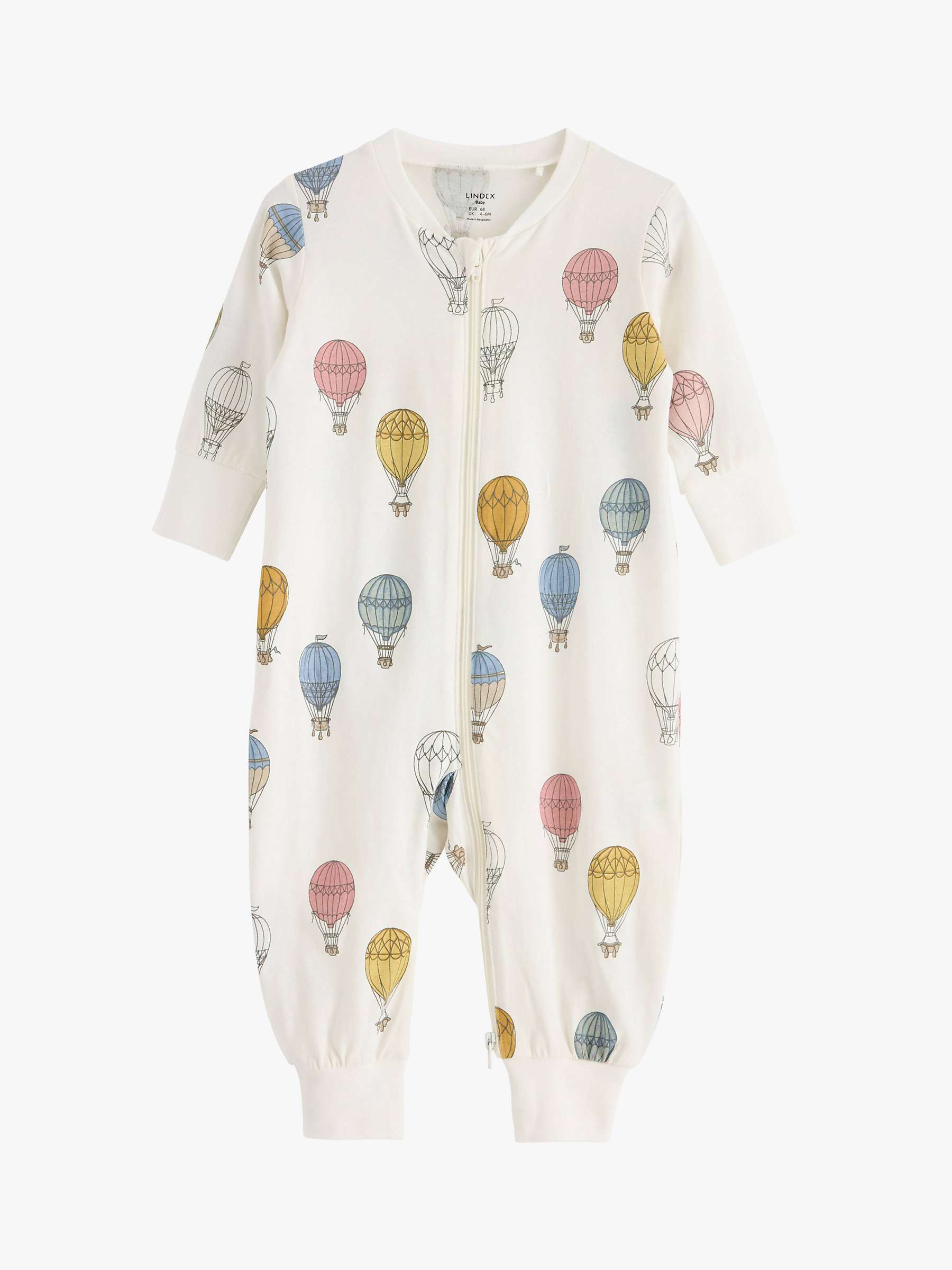 Buy Lindex Baby Organic Cotton Hot Air Balloon Print Sleepsuit, Light Dusty White Online at johnlewis.com