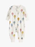 Lindex Baby Organic Cotton Hot Air Balloon Print Sleepsuit, Light Dusty White