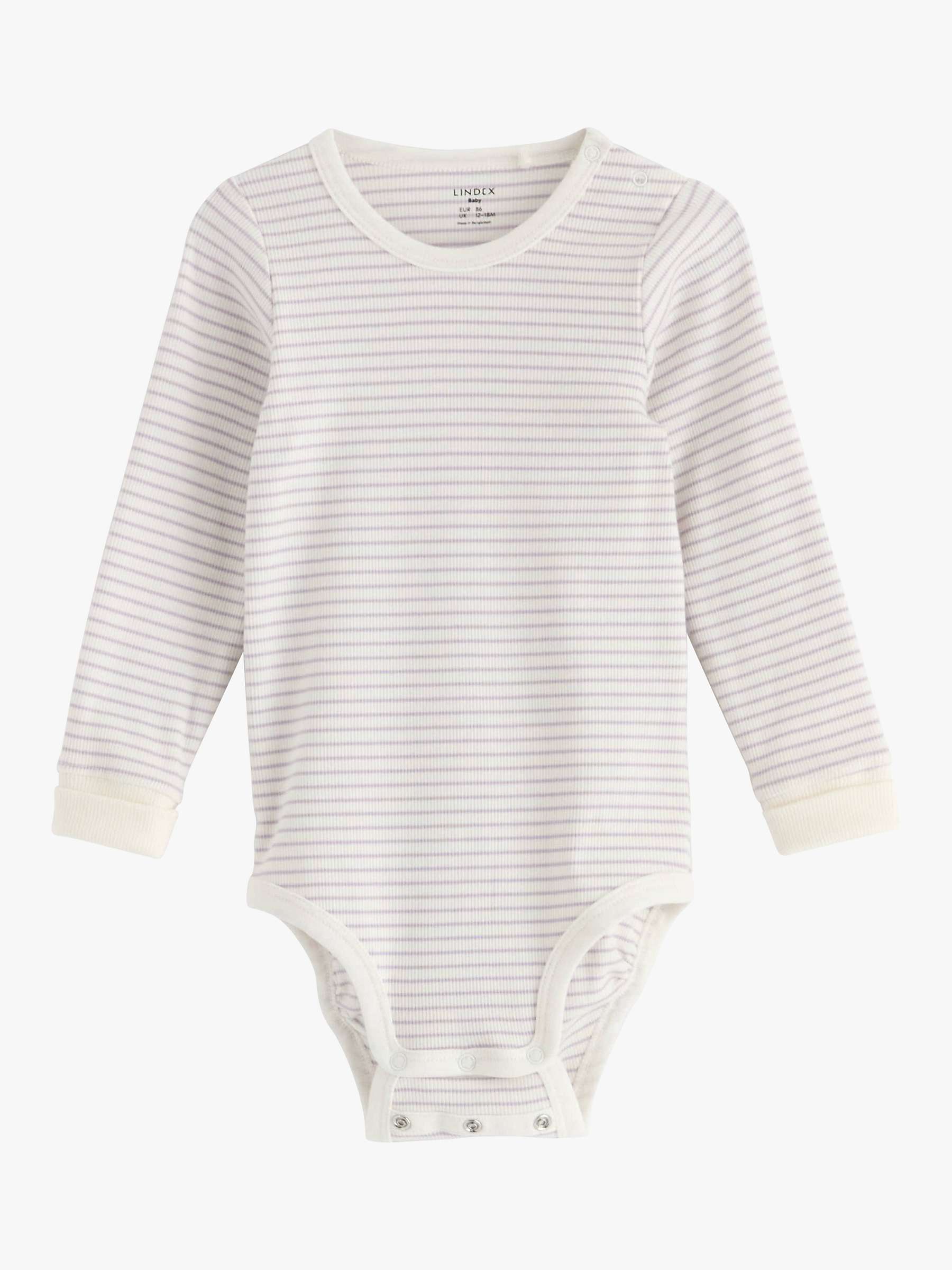 Buy Lindex Baby Organic Cotton Blend Ribbed Stripe Bodysuit, Light Dusty Lilac Online at johnlewis.com