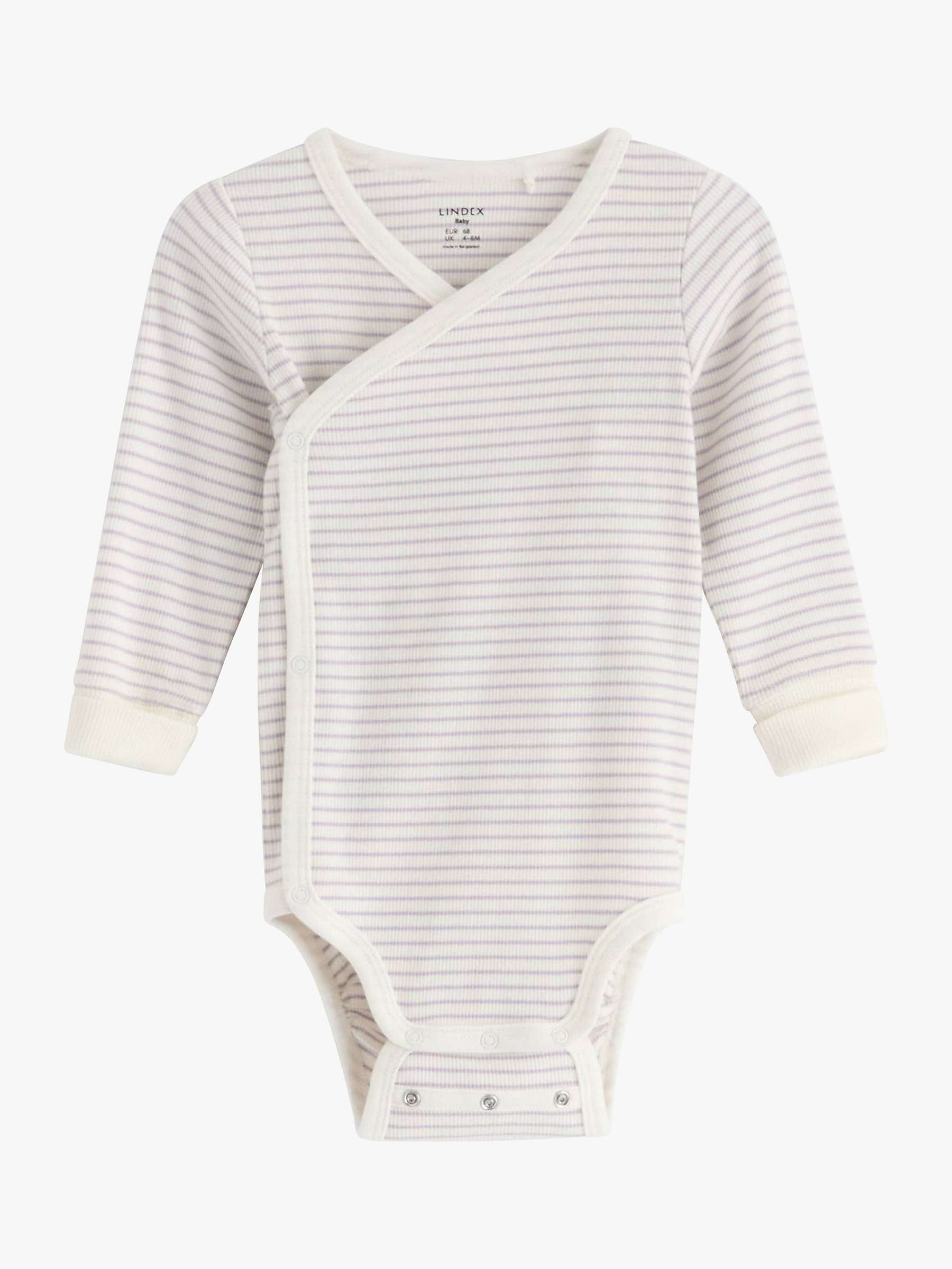 Buy Lindex Baby Organic Cotton Blend Stripe Wrap Bodysuit, Light Dusty Lilac Online at johnlewis.com