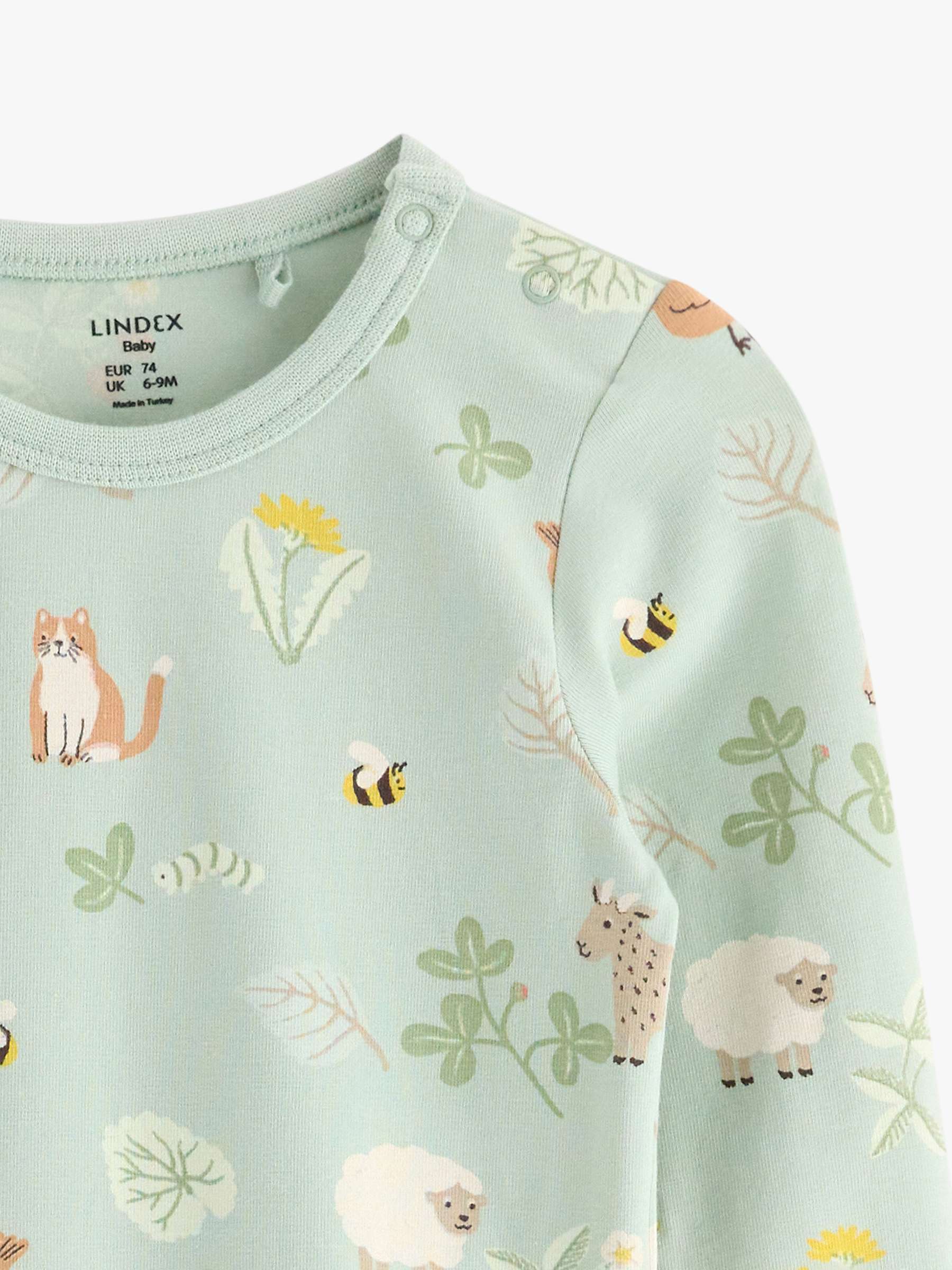 Buy Lindex Baby Organic Cotton Blend Farm Animal Print Bodysuit, Dusty Green Online at johnlewis.com