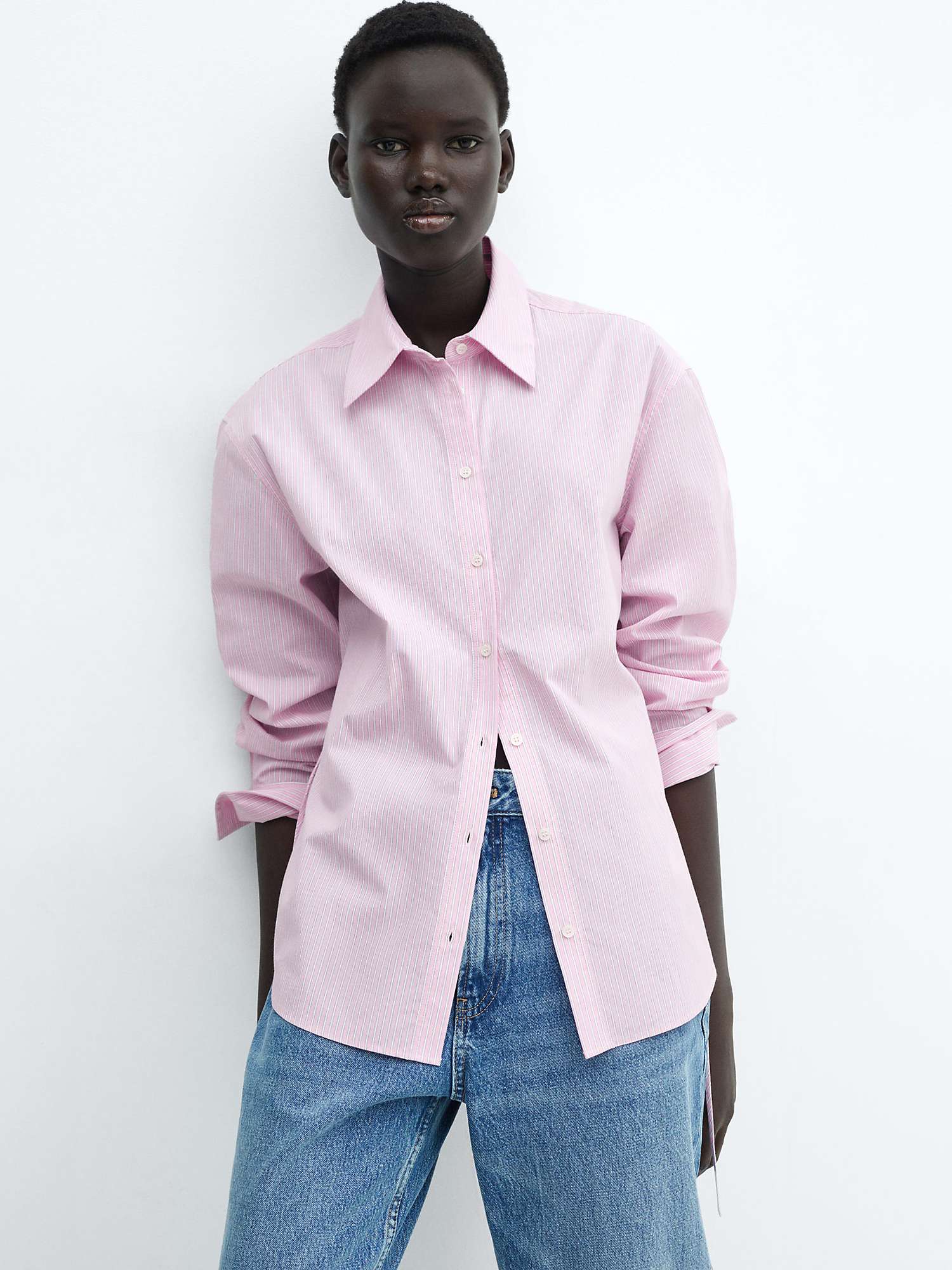 Buy Mango Seoul Striped Cotton Shirt, Pink Online at johnlewis.com