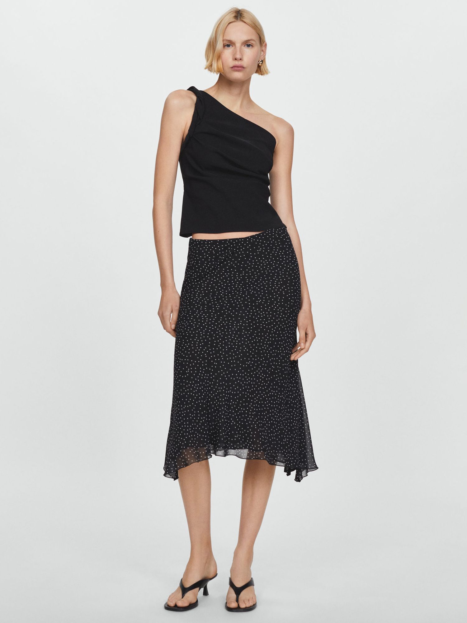 Buy Mango Polka Dot Midi Skirt, Black Online at johnlewis.com
