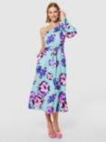 Closet London Floral Asymmetric Midi Dress, Aqua