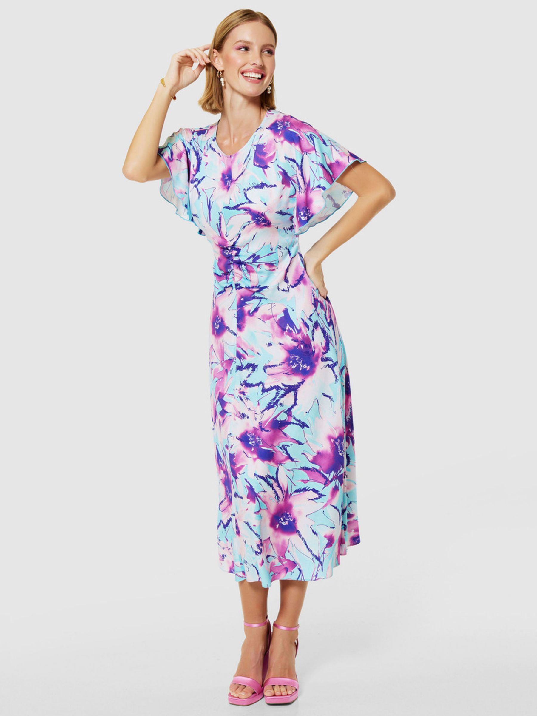 Buy Closet London Flower Midi Dress, Sky Blue Online at johnlewis.com