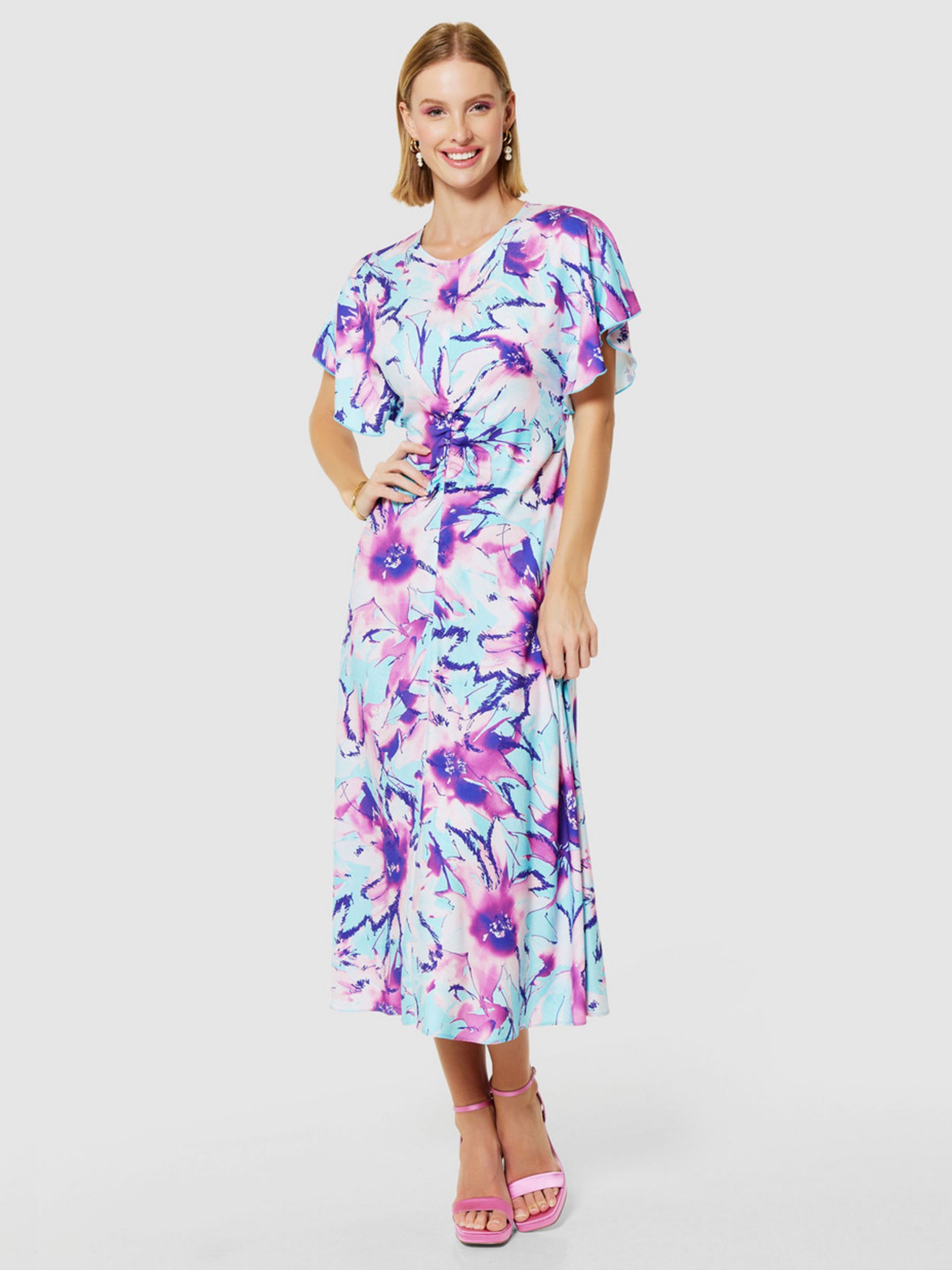 Buy Closet London Flower Midi Dress, Sky Blue Online at johnlewis.com