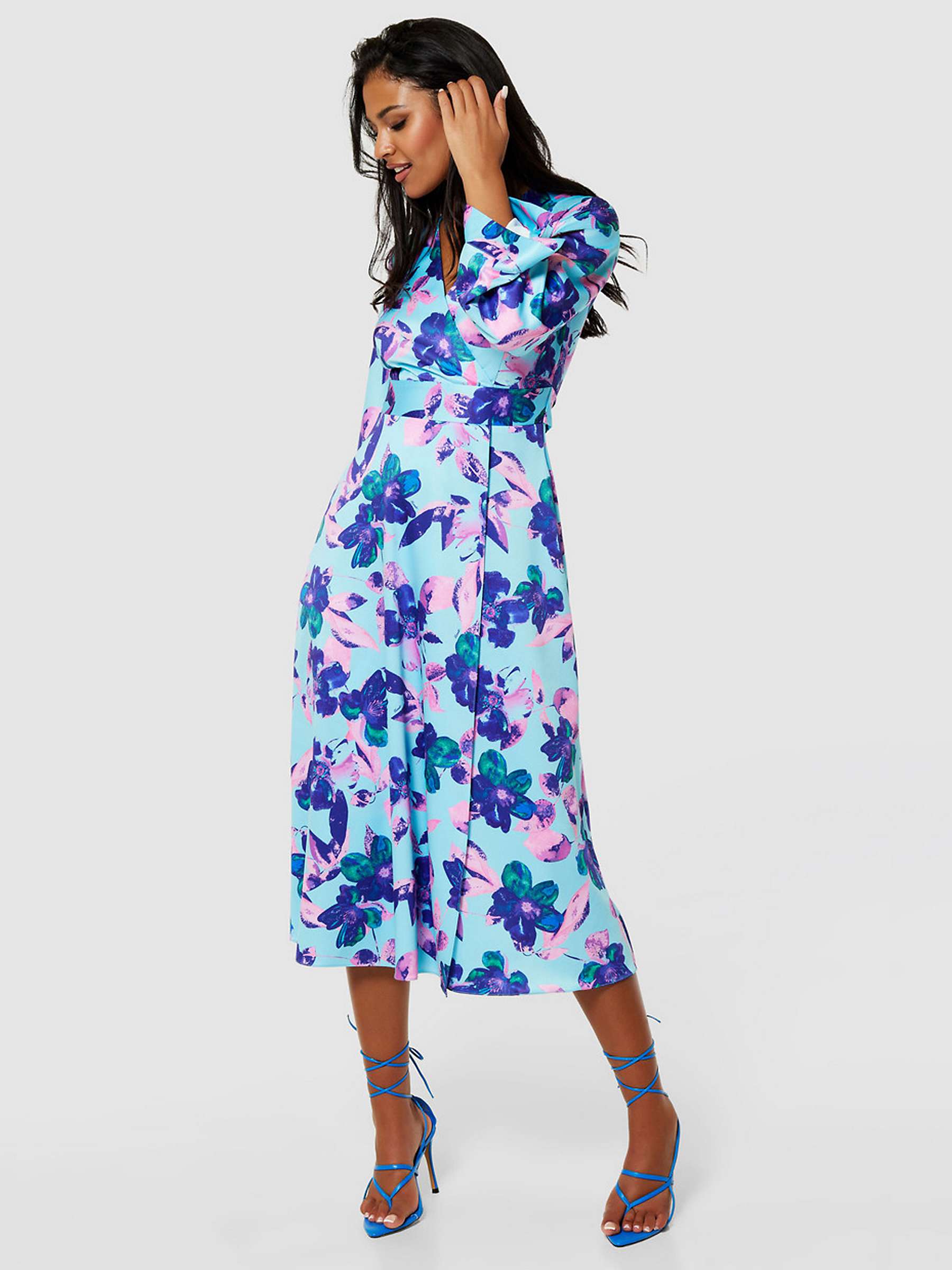 Buy Closet London Floral Wrap Midi Dress, Aqua Online at johnlewis.com