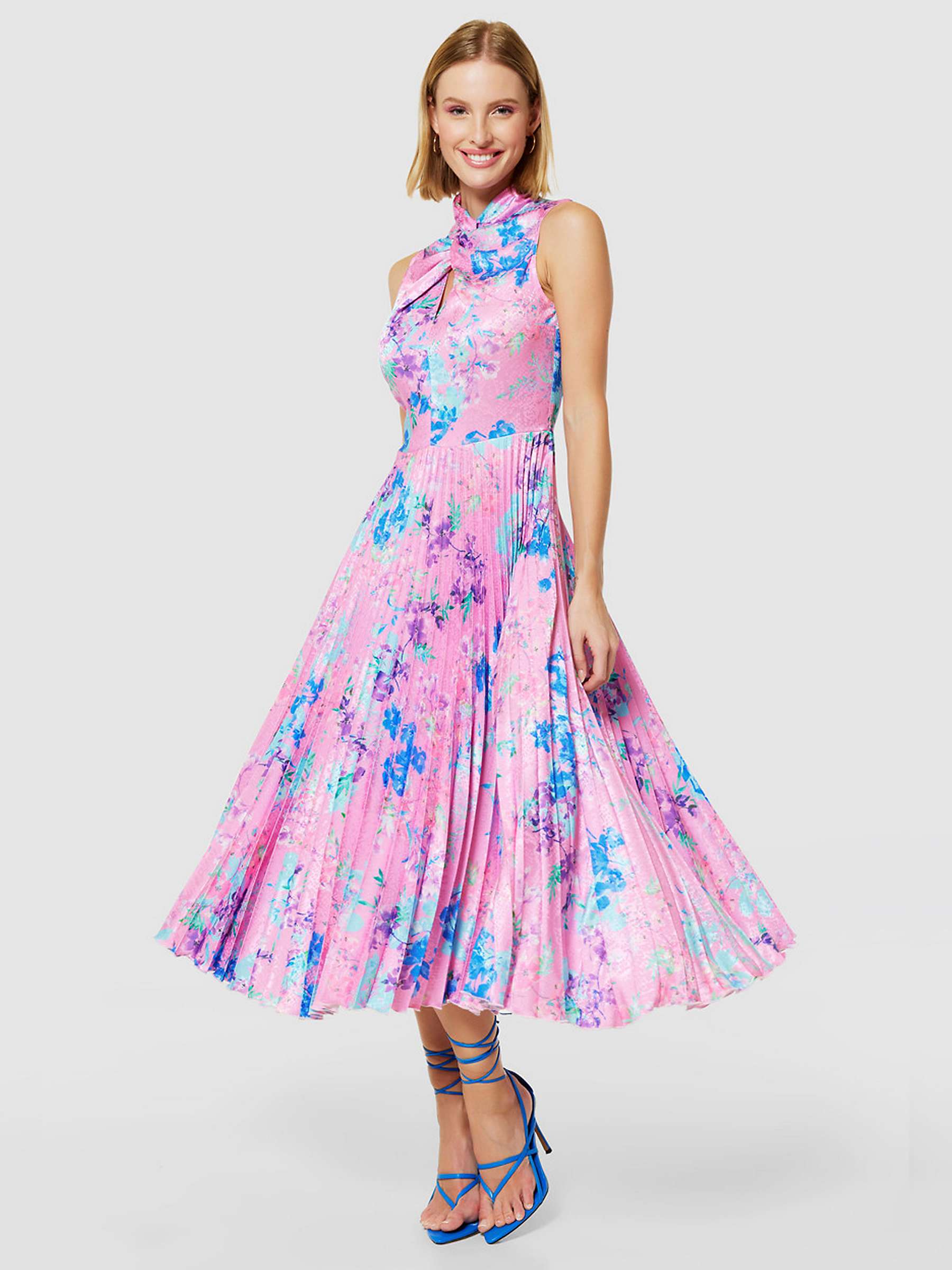 Buy Closet London Pleated Jacquard Dress, Pink Online at johnlewis.com