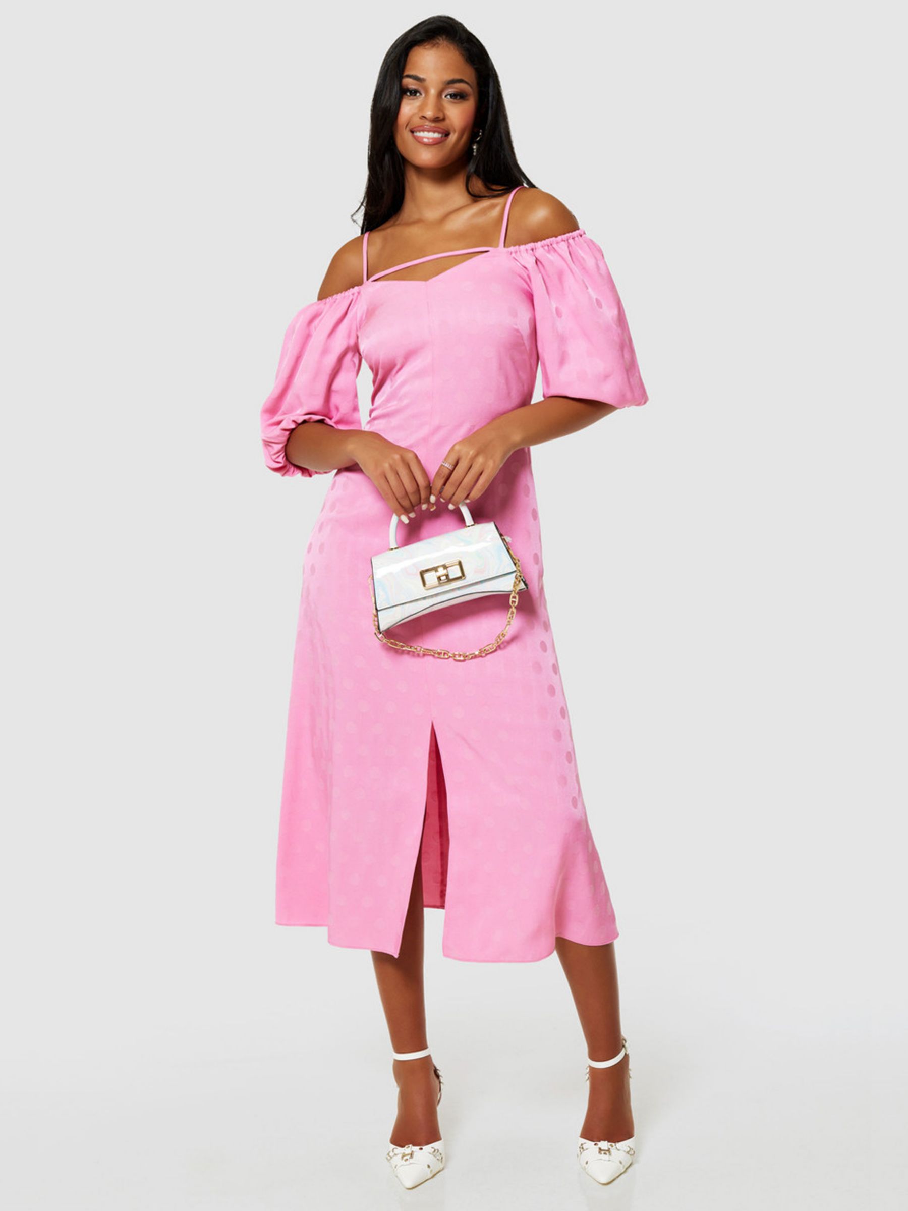 Closet London Polka Dot Jacquard A-Line Midi Dress, Pink, 16