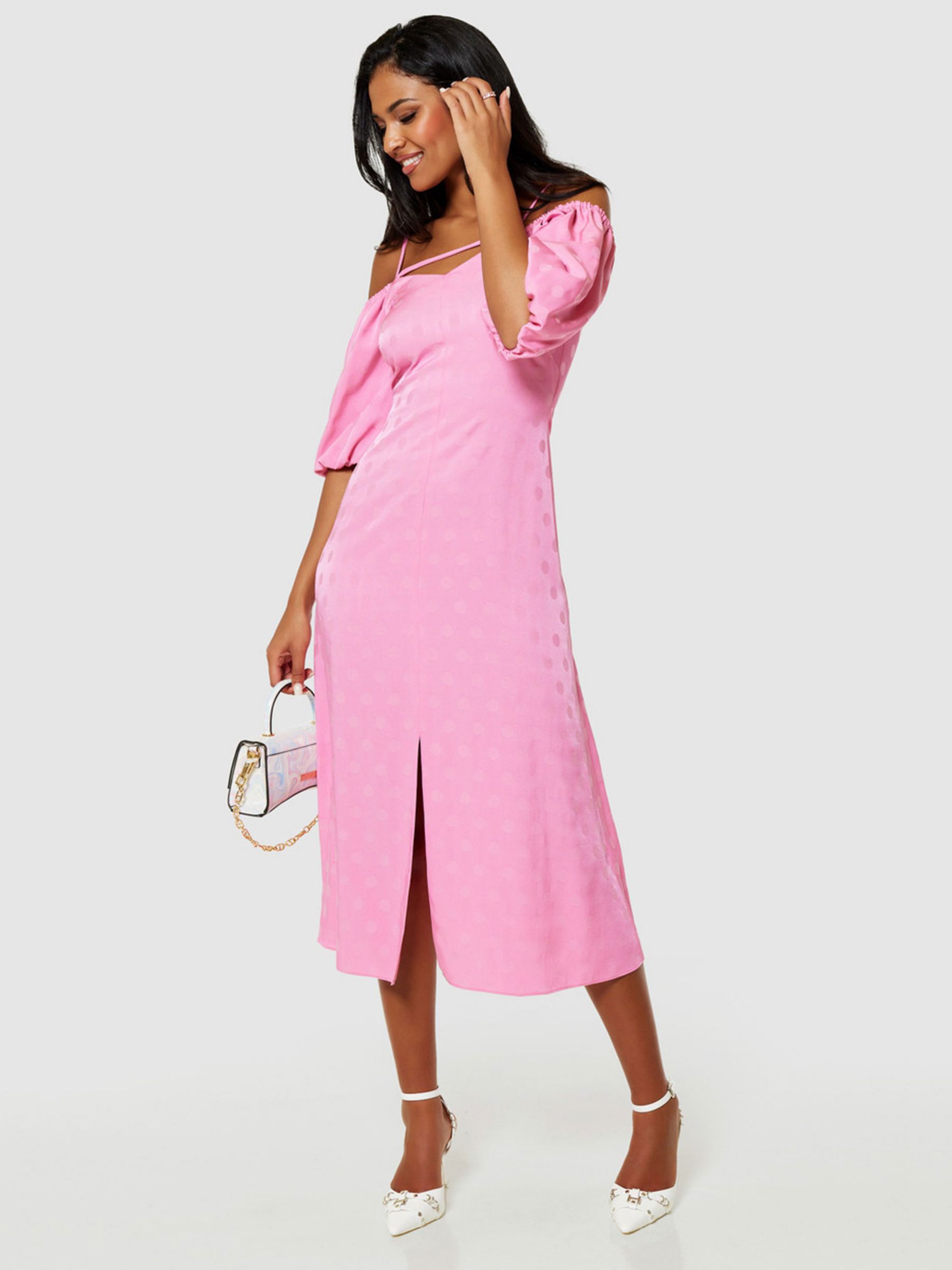 Closet London Polka Dot Jacquard A-Line Midi Dress, Pink, 16