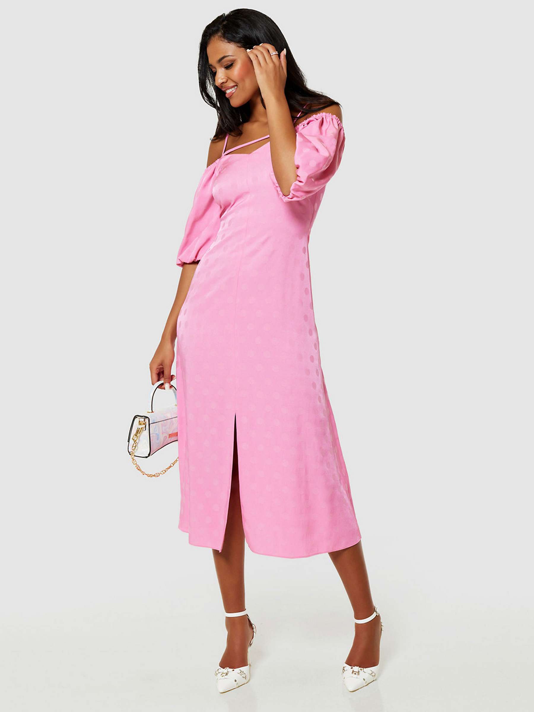 Buy Closet London Polka Dot Jacquard A-Line Midi Dress, Pink Online at johnlewis.com