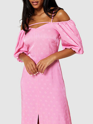 Closet London Polka Dot Jacquard A-Line Midi Dress, Pink