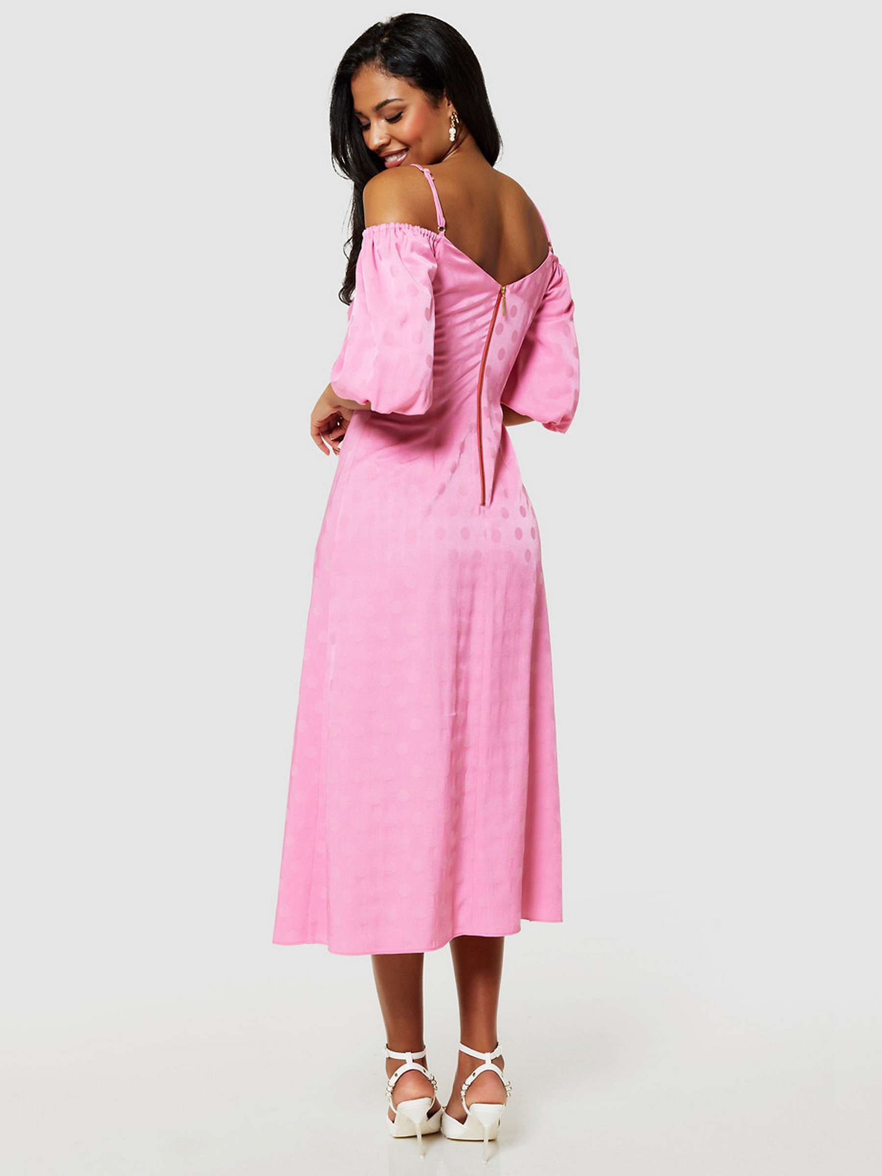 Buy Closet London Polka Dot Jacquard A-Line Midi Dress, Pink Online at johnlewis.com