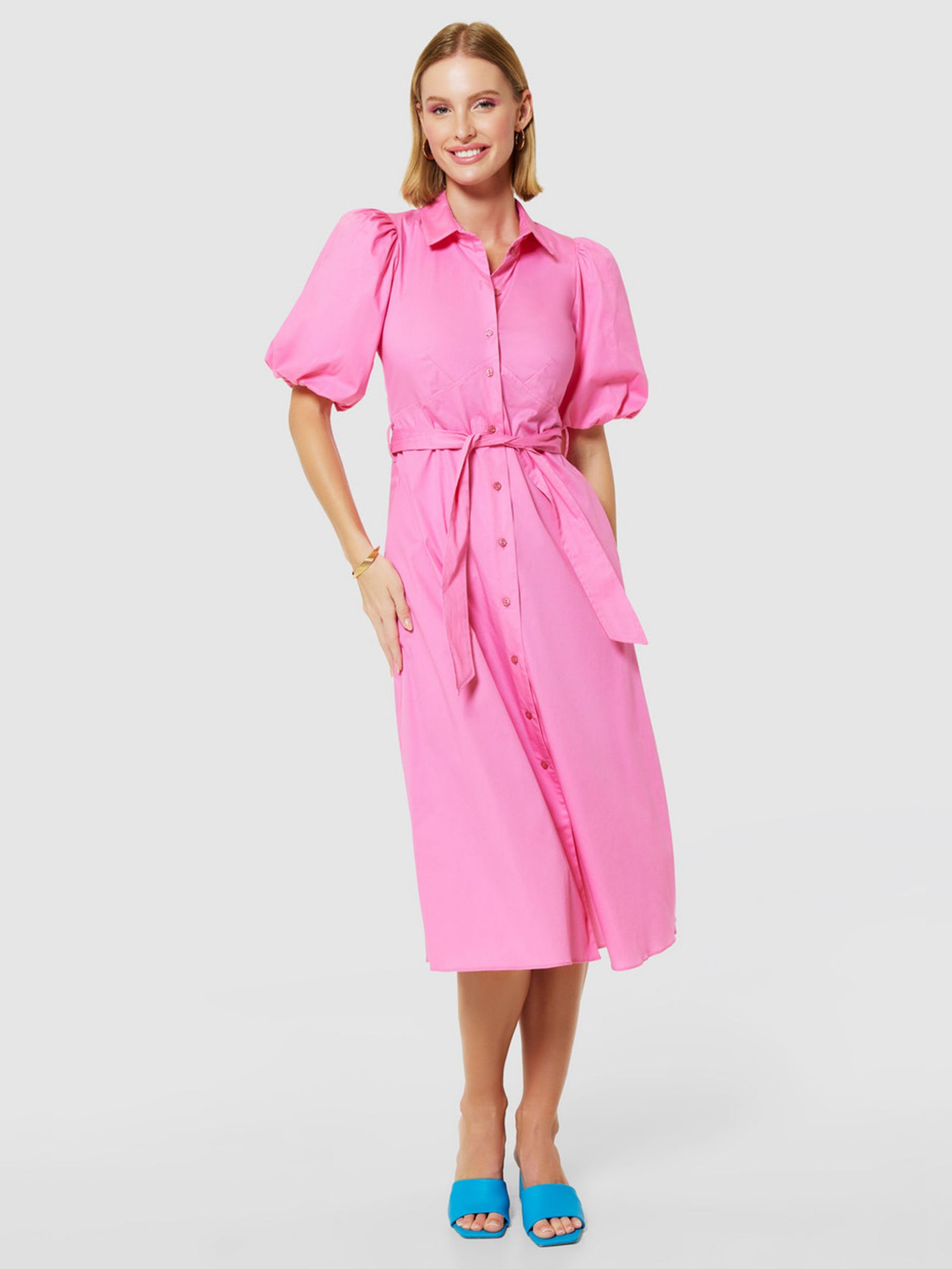 Closet London A-Line Tie Waist Shirt Dress, Pink, 8