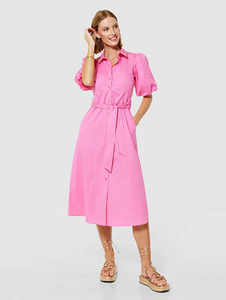 Closet London A-Line Tie Waist Shirt Dress, Pink