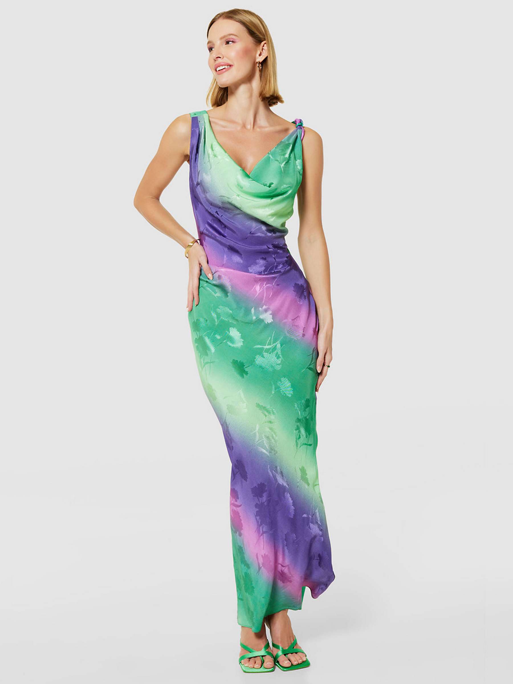 Buy Closet London Leaf Print Cowl Neck Maxi Dress, Purple/Multi Online at johnlewis.com