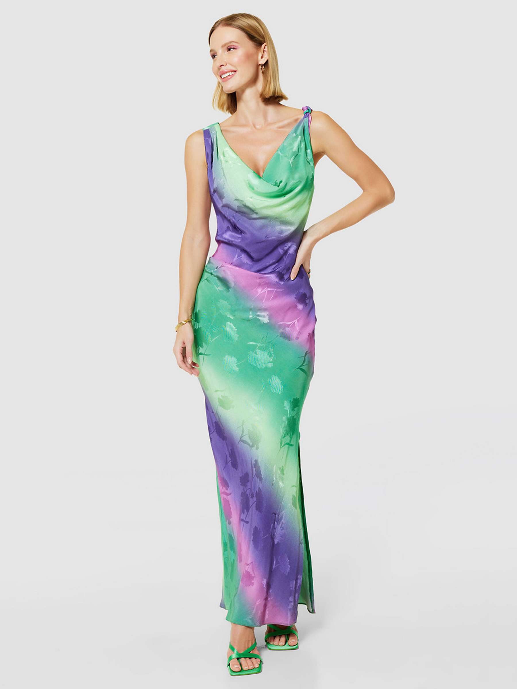 Buy Closet London Leaf Print Cowl Neck Maxi Dress, Purple/Multi Online at johnlewis.com