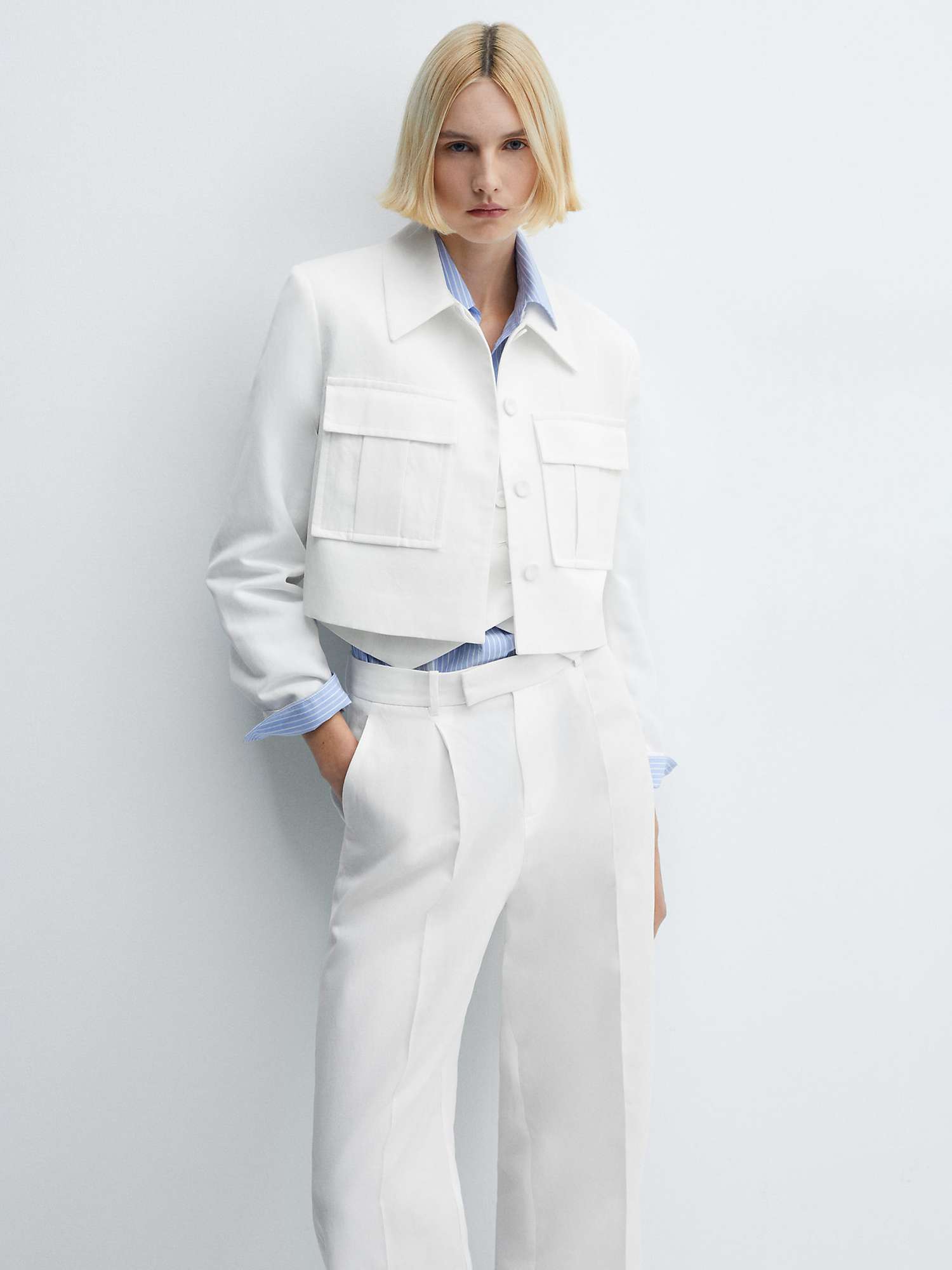 Buy Mango Lugo Linen Blend Cropped Jacket, White Online at johnlewis.com