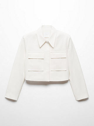 Mango Lugo Linen Blend Cropped Jacket, White