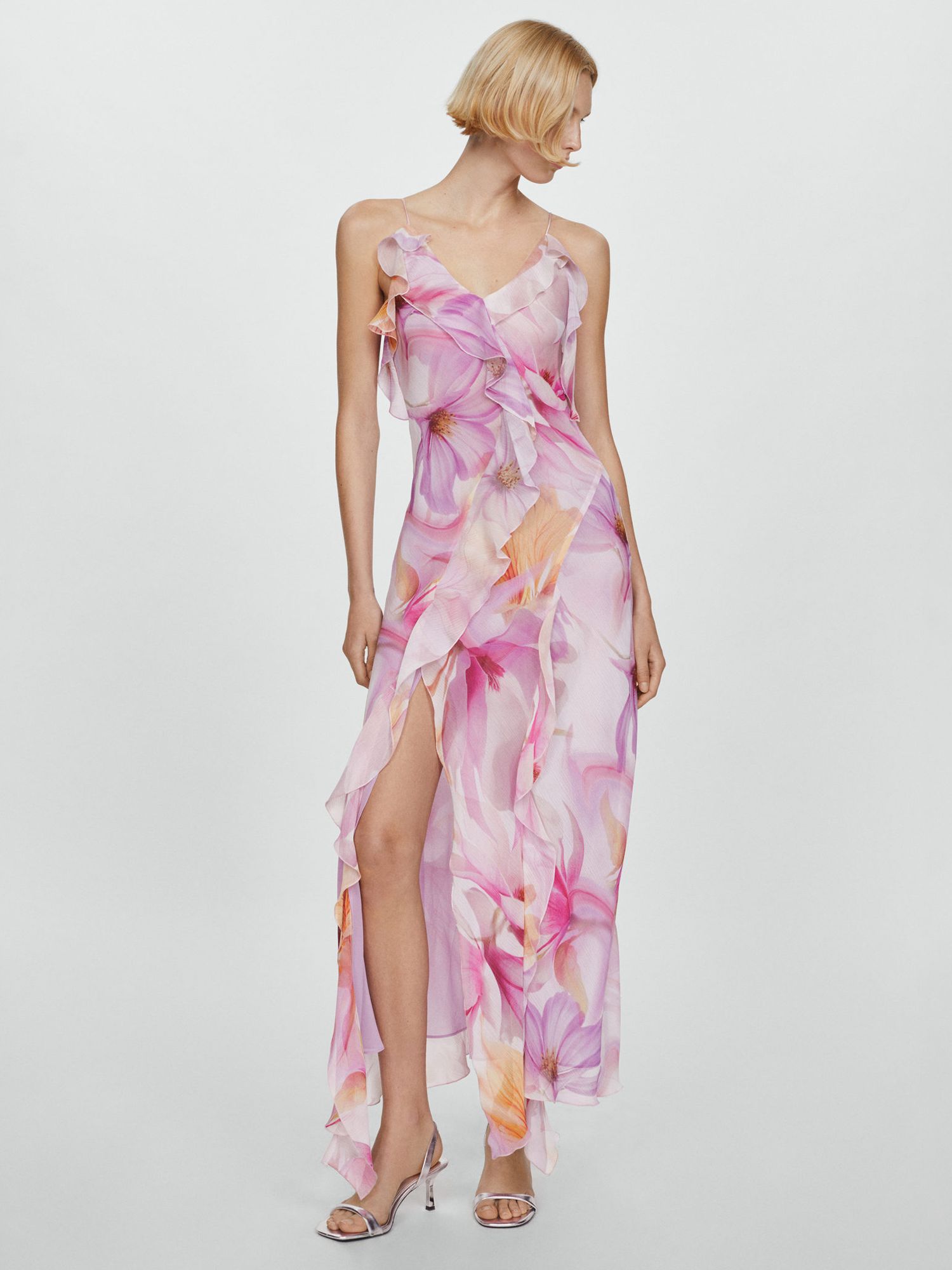 Buy Mango Azalea Ruffled Floral Print Maxi Dress, Purple/Multi Online at johnlewis.com