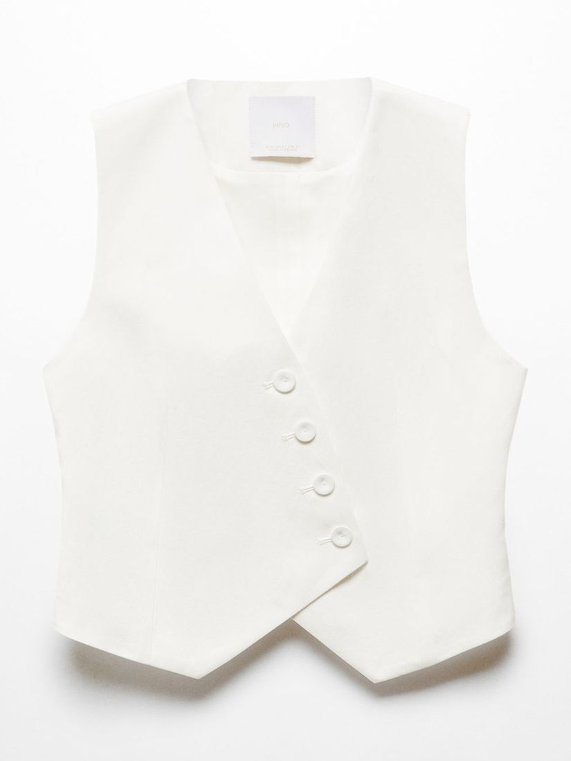 Mango Lugo Suit Cross Buttons Waistcoat, White, L