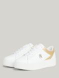 Tommy Hilfiger Leather Lace-Up Platform Trainers, White/Gold