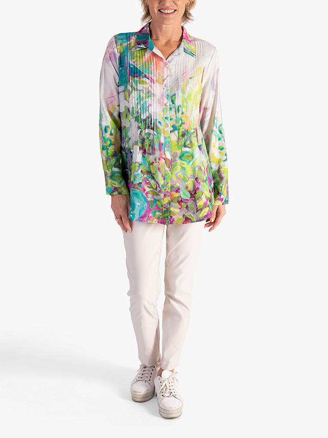 chesca Abstract Spring Flowers Print Pintuck Shirt, Green/Multi